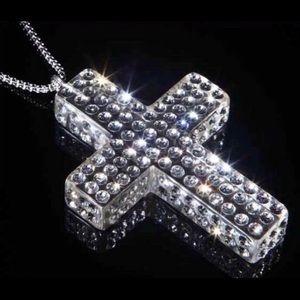 Acrylic Crystal Cross Necklace Embellished With Genuine“Crystal Stone Elements”
